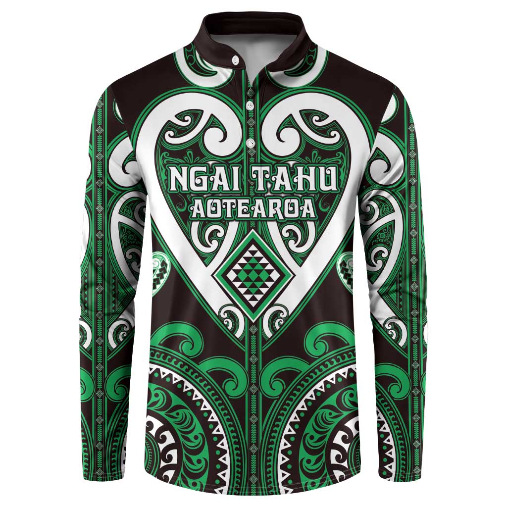 Custom Aotearoa Ngai Tahu Button Sweatshirt Maori Tribal Pattern LT05 Green - Polynesian Pride