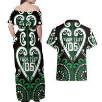 Custom Aotearoa Ngai Tahu Couples Matching Off Shoulder Maxi Dress and Hawaiian Shirt Maori Tribal Pattern LT05 - Polynesian Pride