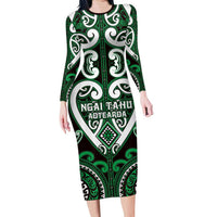 Custom Aotearoa Ngai Tahu Family Matching Long Sleeve Bodycon Dress and Hawaiian Shirt Maori Tribal Pattern