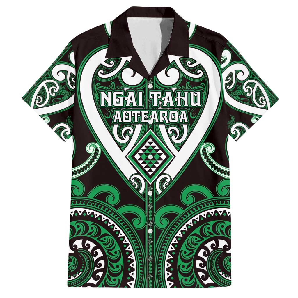 Custom Aotearoa Ngai Tahu Family Matching Off Shoulder Short Dress and Hawaiian Shirt Maori Tribal Pattern LT05 Dad's Shirt - Short Sleeve Green - Polynesian Pride