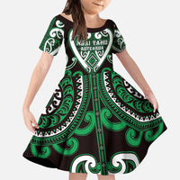 Custom Aotearoa Ngai Tahu Family Matching Puletasi and Hawaiian Shirt Maori Tribal Pattern LT05 Daughter's Dress Green - Polynesian Pride