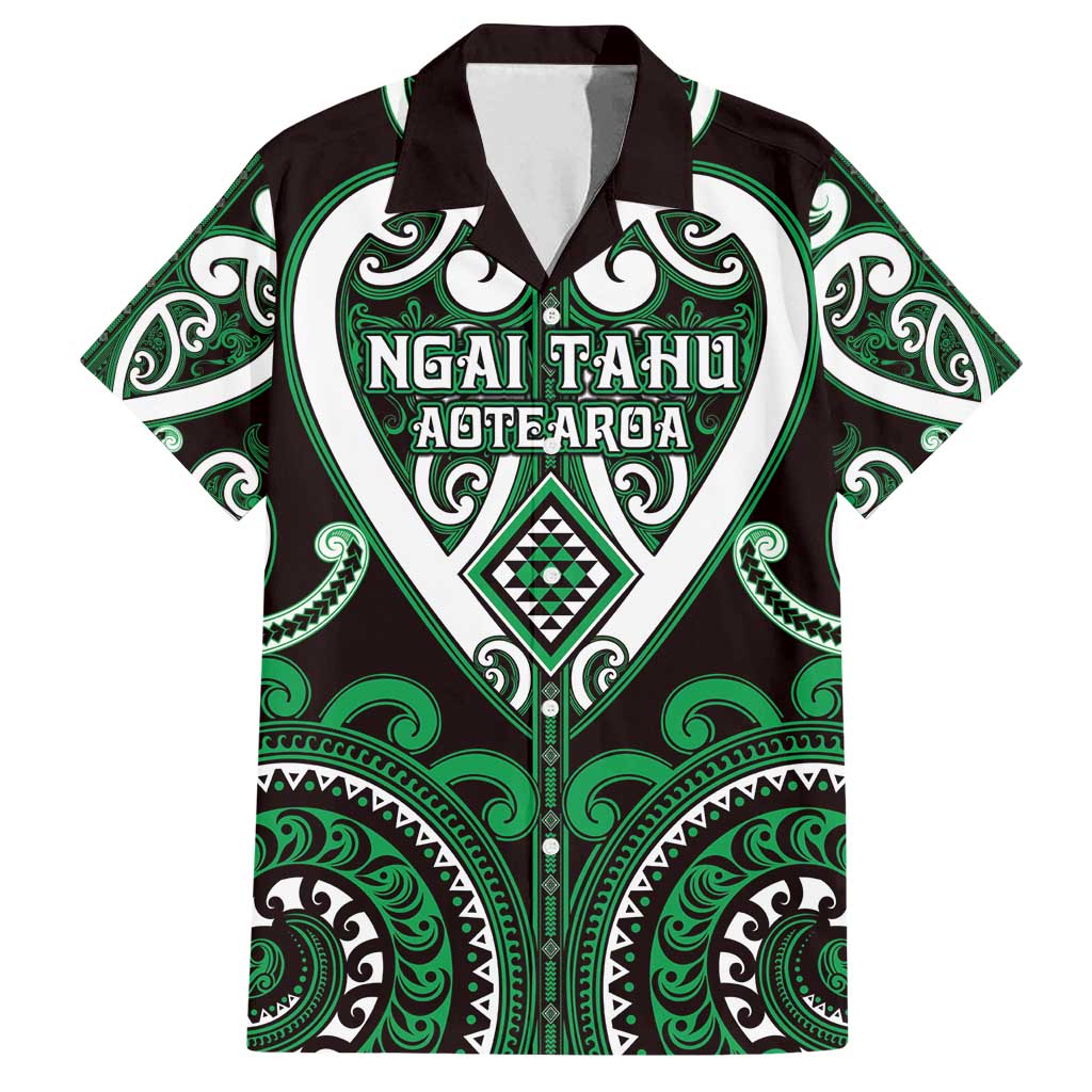 Custom Aotearoa Ngai Tahu Family Matching Puletasi and Hawaiian Shirt Maori Tribal Pattern LT05 Dad's Shirt - Short Sleeve Green - Polynesian Pride