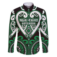 Custom Aotearoa Ngai Tahu Family Matching Summer Maxi Dress and Hawaiian Shirt Maori Tribal Pattern LT05 Dad's Shirt - Long Sleeve Green - Polynesian Pride