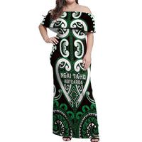 Custom Aotearoa Ngai Tahu Off Shoulder Maxi Dress Maori Tribal Pattern