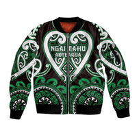 Custom Aotearoa Ngai Tahu Sleeve Zip Bomber Jacket Maori Tribal Pattern LT05 Unisex Green - Polynesian Pride