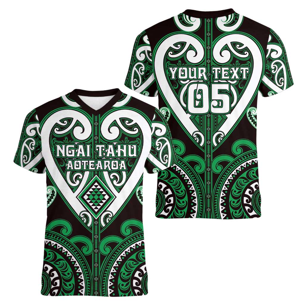 Custom Aotearoa Ngai Tahu Women V-Neck T-Shirt Maori Tribal Pattern