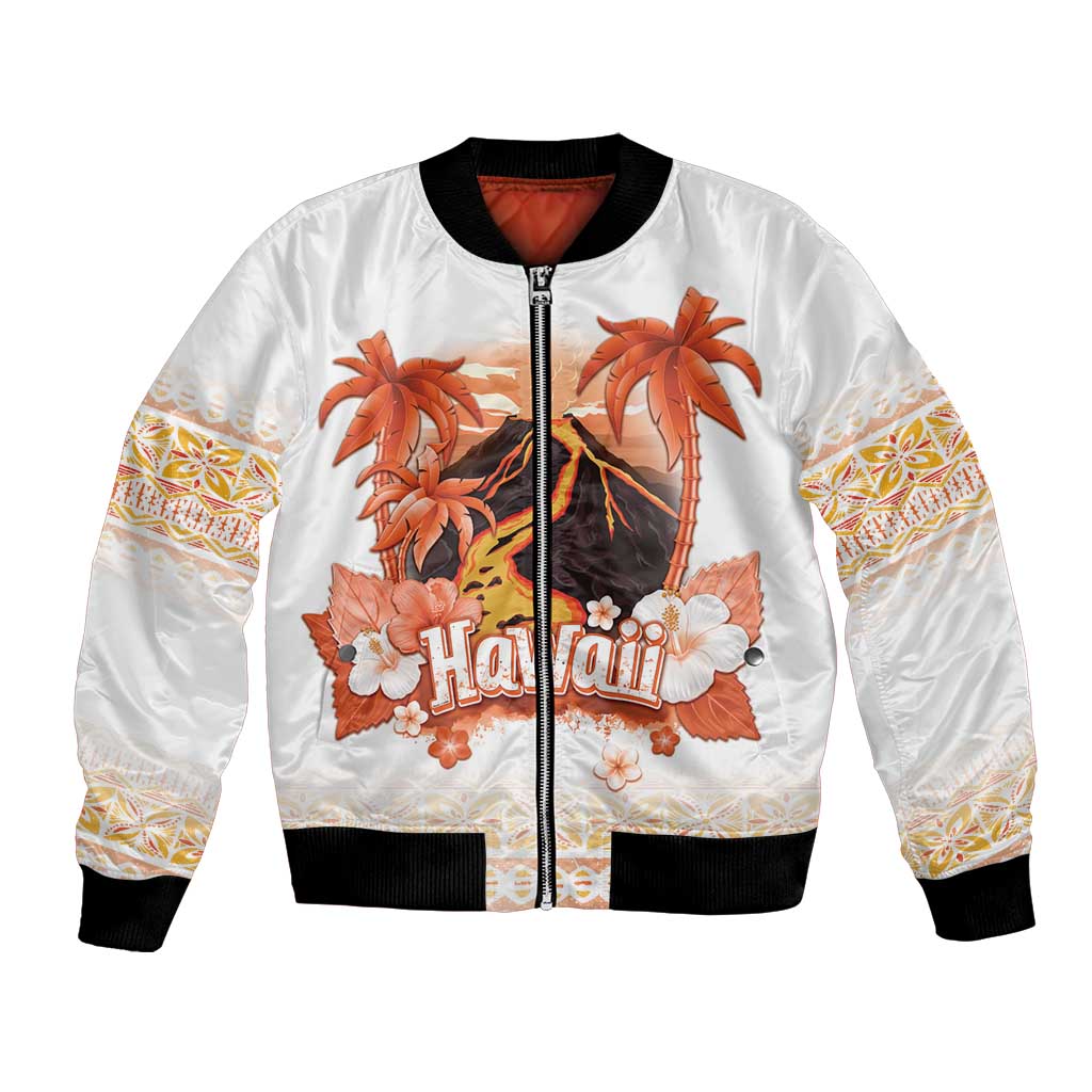 Hawaiian Volcano Lava Flow Bomber Jacket With Hawaiian Tapa Pattern LT05 Unisex Orange - Polynesian Pride