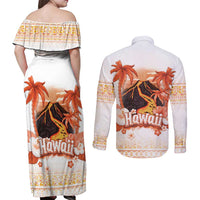 Hawaiian Volcano Lava Flow Couples Matching Off Shoulder Maxi Dress and Long Sleeve Button Shirt With Hawaiian Tapa Pattern LT05 - Polynesian Pride
