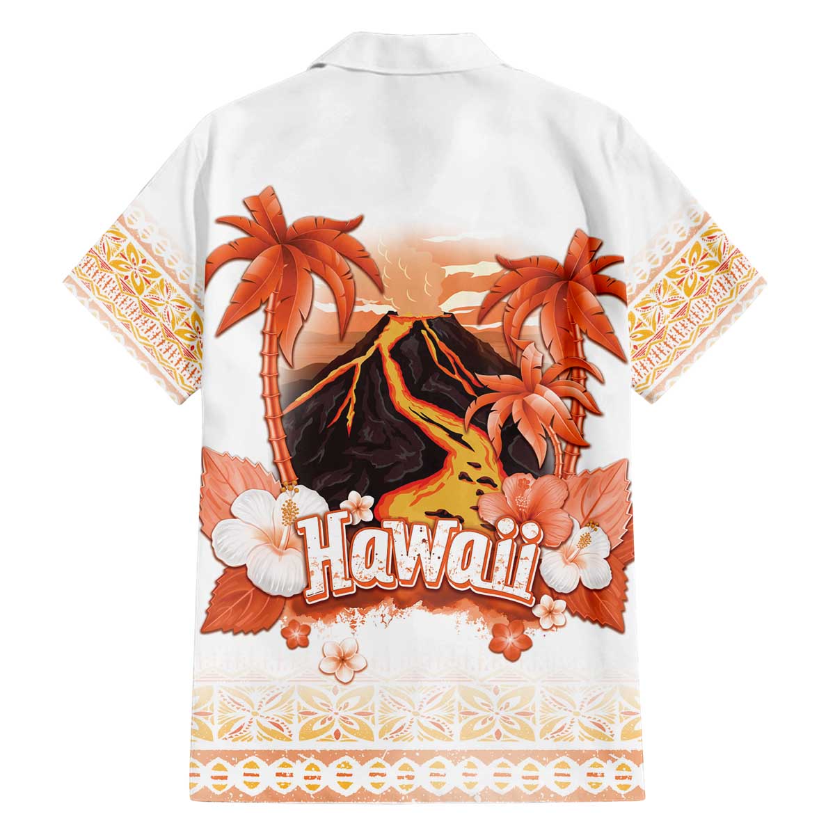 Hawaiian Volcano Lava Flow Family Matching Off The Shoulder Long Sleeve Dress and Hawaiian Shirt With Hawaiian Tapa Pattern LT05 - Polynesian Pride