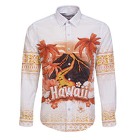 Hawaiian Volcano Lava Flow Family Matching Off The Shoulder Long Sleeve Dress and Hawaiian Shirt With Hawaiian Tapa Pattern LT05 Dad's Shirt - Long Sleeve Orange - Polynesian Pride