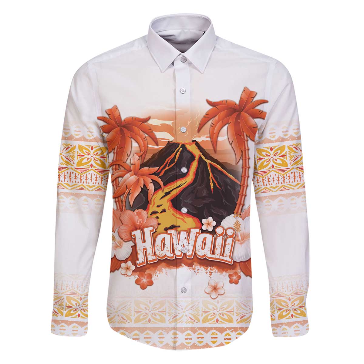 Hawaiian Volcano Lava Flow Family Matching Puletasi and Hawaiian Shirt With Hawaiian Tapa Pattern
