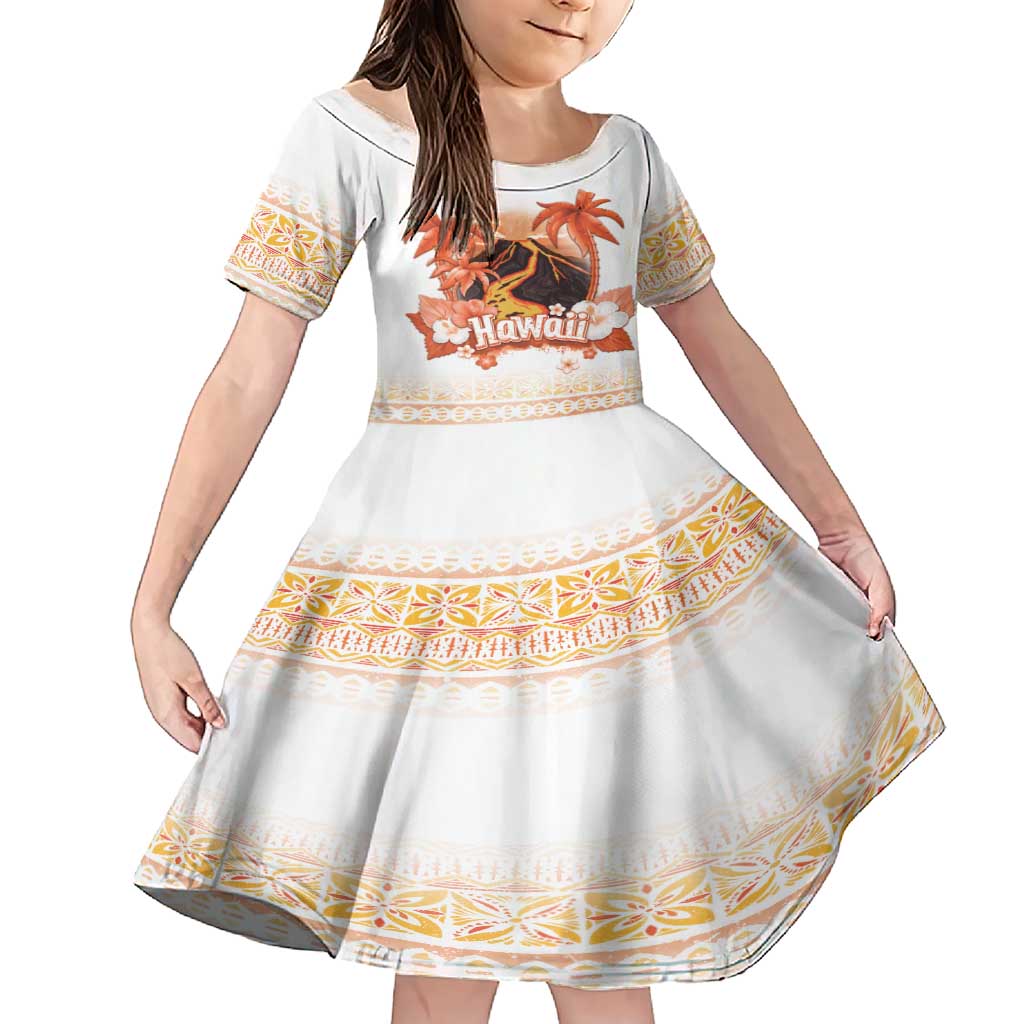 Hawaiian Volcano Lava Flow Family Matching Short Sleeve Bodycon Dress and Hawaiian Shirt With Hawaiian Tapa Pattern