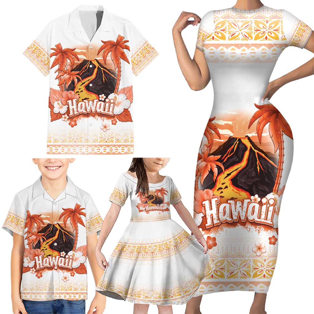 Hawaiian Volcano Lava Flow Family Matching Short Sleeve Bodycon Dress and Hawaiian Shirt With Hawaiian Tapa Pattern LT05 - Polynesian Pride