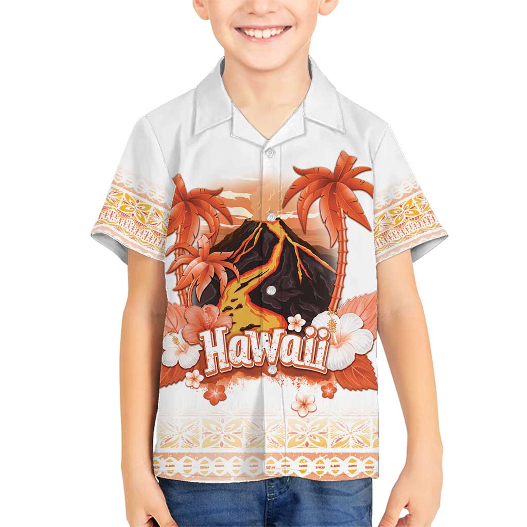 Hawaiian Volcano Lava Flow Family Matching Summer Maxi Dress and Hawaiian Shirt With Hawaiian Tapa Pattern LT05 Son's Shirt Orange - Polynesian Pride