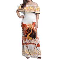 Hawaiian Volcano Lava Flow Off Shoulder Maxi Dress With Hawaiian Tapa Pattern