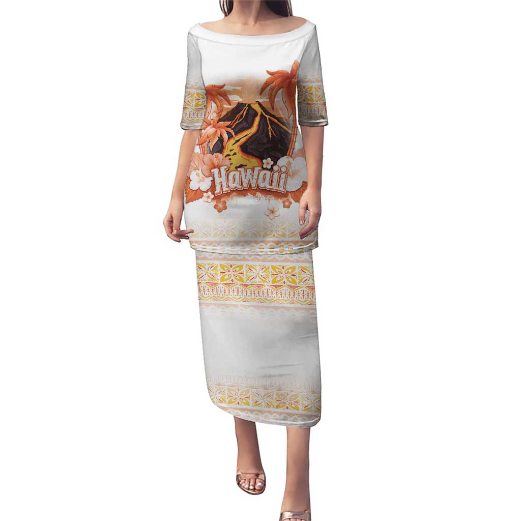 Hawaiian Volcano Lava Flow Puletasi With Hawaiian Tapa Pattern