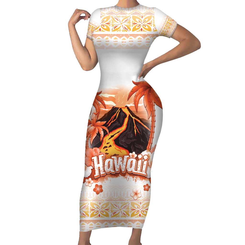 Hawaiian Volcano Lava Flow Short Sleeve Bodycon Dress With Hawaiian Ta