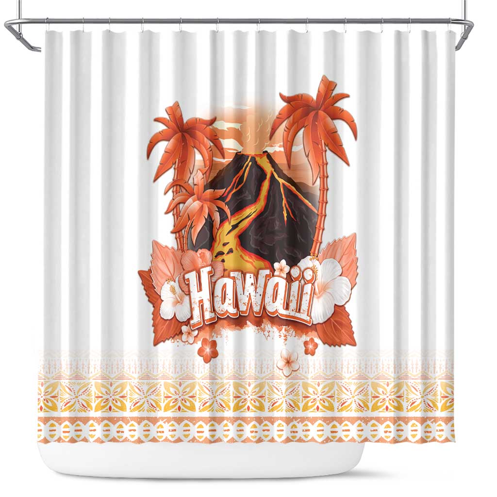 Hawaiian Volcano Lava Flow Shower Curtain With Hawaiian Tapa Pattern LT05 Orange - Polynesian Pride