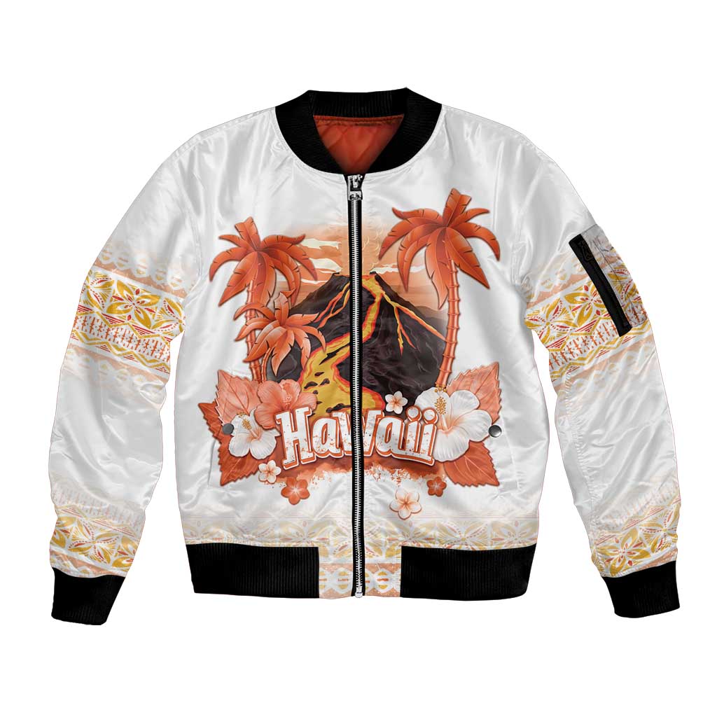 Hawaiian Volcano Lava Flow Sleeve Zip Bomber Jacket With Hawaiian Tapa Pattern LT05 Unisex Orange - Polynesian Pride