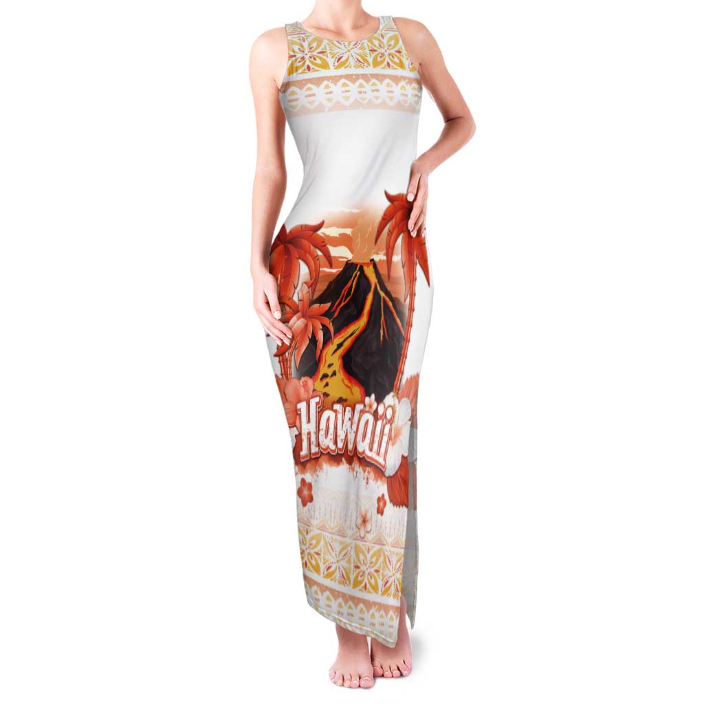 Hawaiian Volcano Lava Flow Tank Maxi Dress With Hawaiian Tapa Pattern
