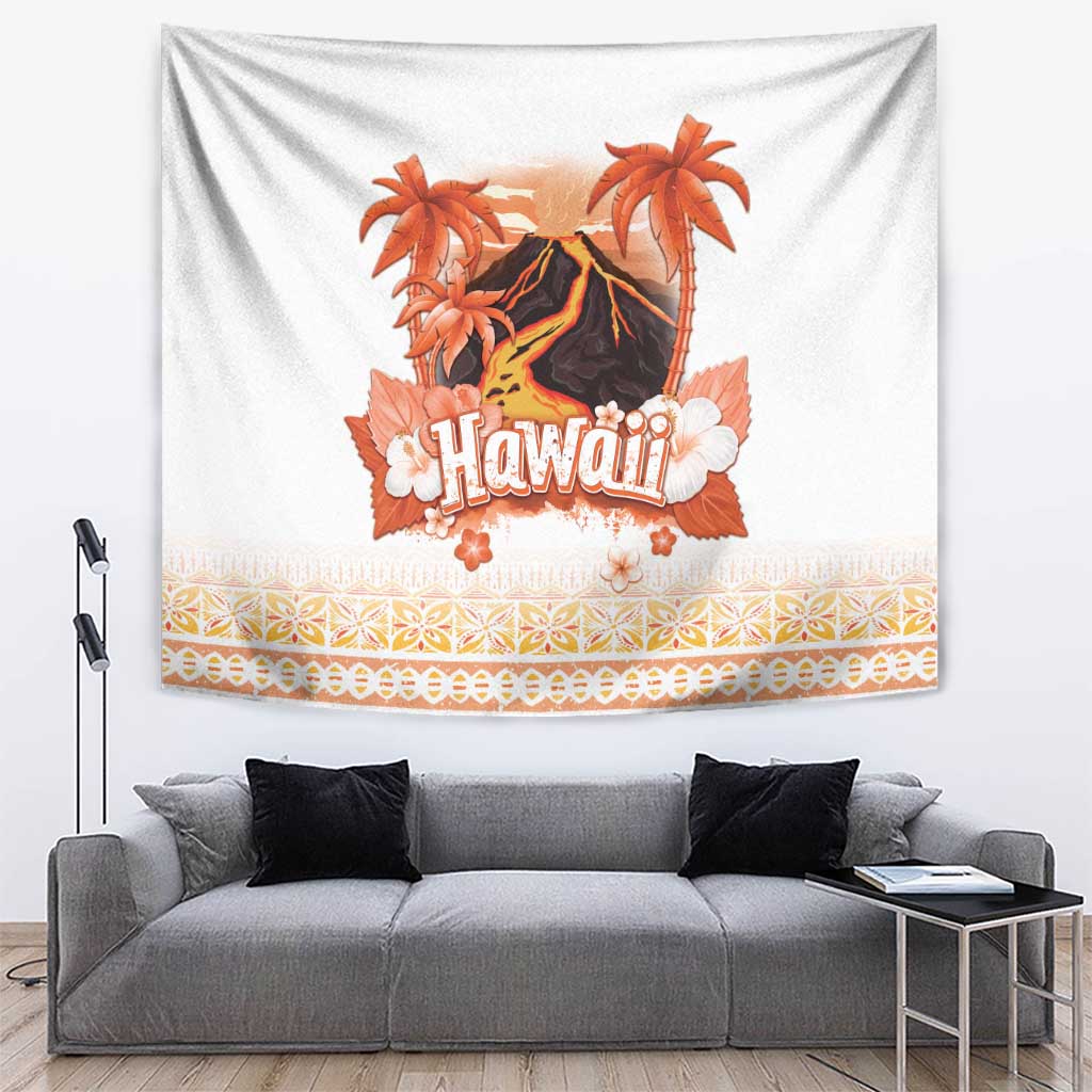 Hawaiian Volcano Lava Flow Tapestry With Hawaiian Tapa Pattern LT05 Orange - Polynesian Pride