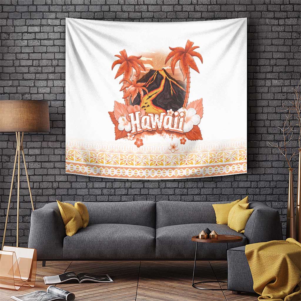 Hawaiian Volcano Lava Flow Tapestry With Hawaiian Tapa Pattern
