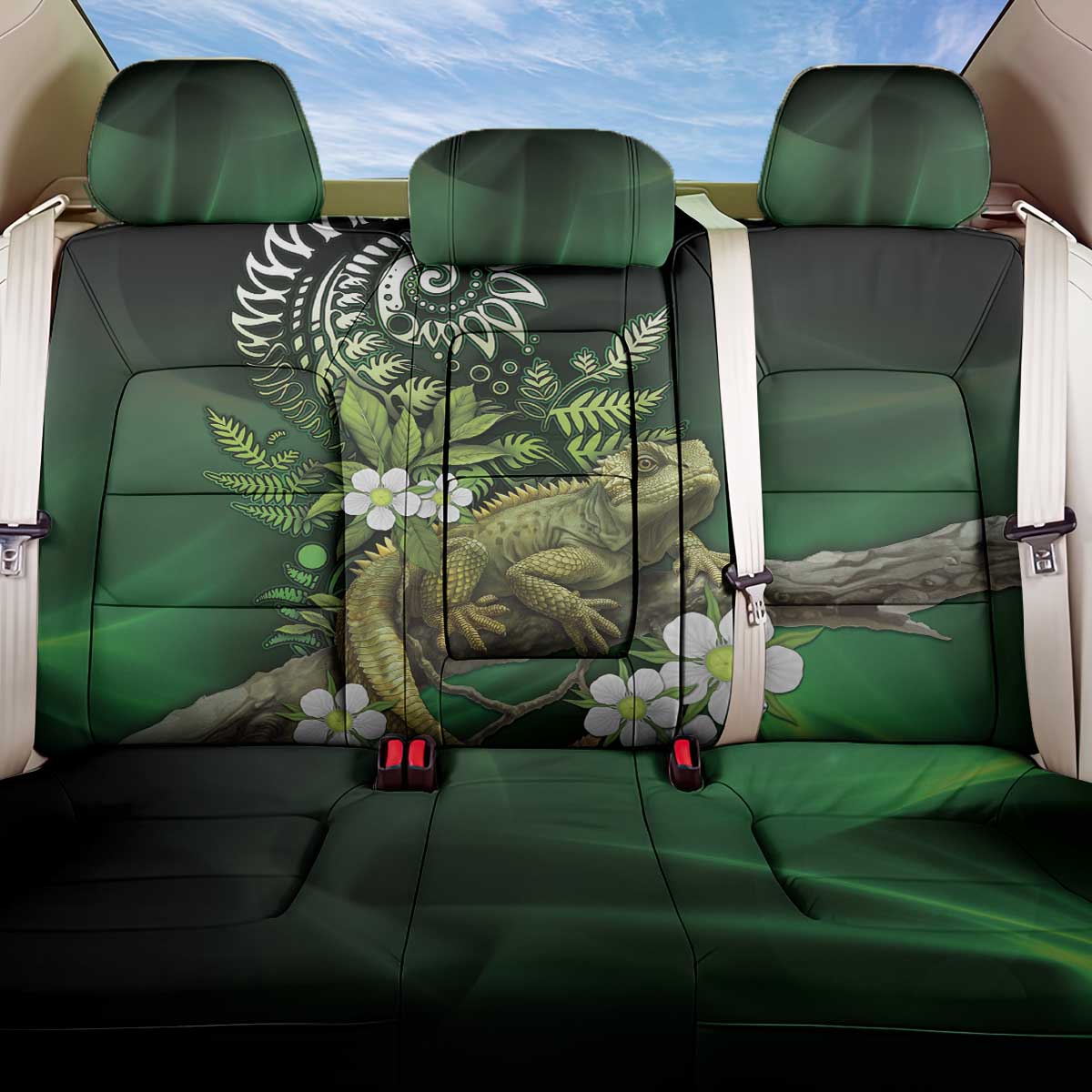 Aotearoa New Zealand Tuatara Back Car Seat Cover Maori Koru Art LT05 One Size Green - Polynesian Pride