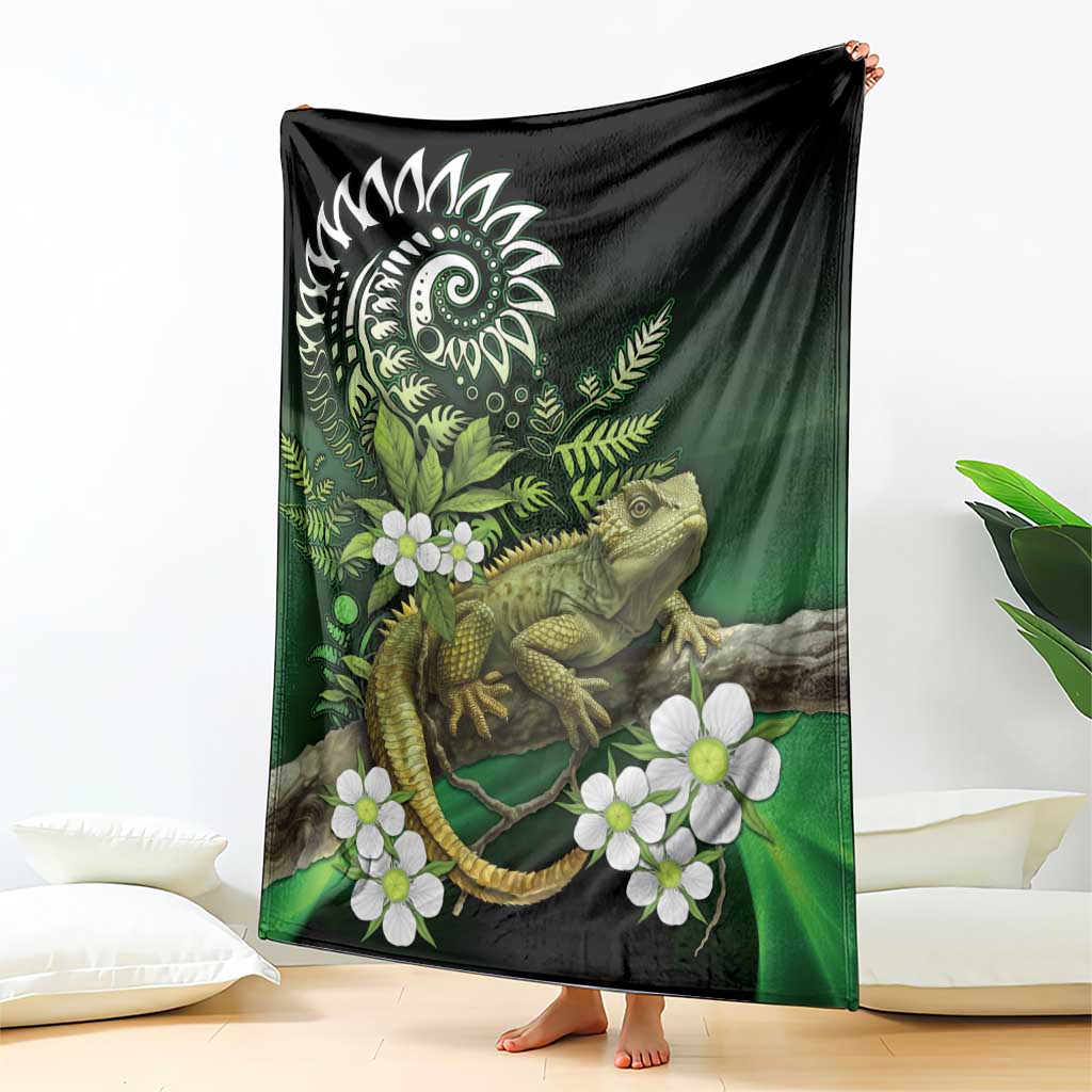 Aotearoa New Zealand Tuatara Blanket Maori Koru Art