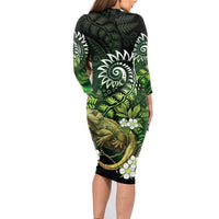 Aotearoa New Zealand Tuatara Family Matching Long Sleeve Bodycon Dress and Hawaiian Shirt Maori Koru Art