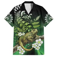 Aotearoa New Zealand Tuatara Family Matching Off The Shoulder Long Sleeve Dress and Hawaiian Shirt Maori Koru Art LT05 Dad's Shirt - Short Sleeve Green - Polynesian Pride