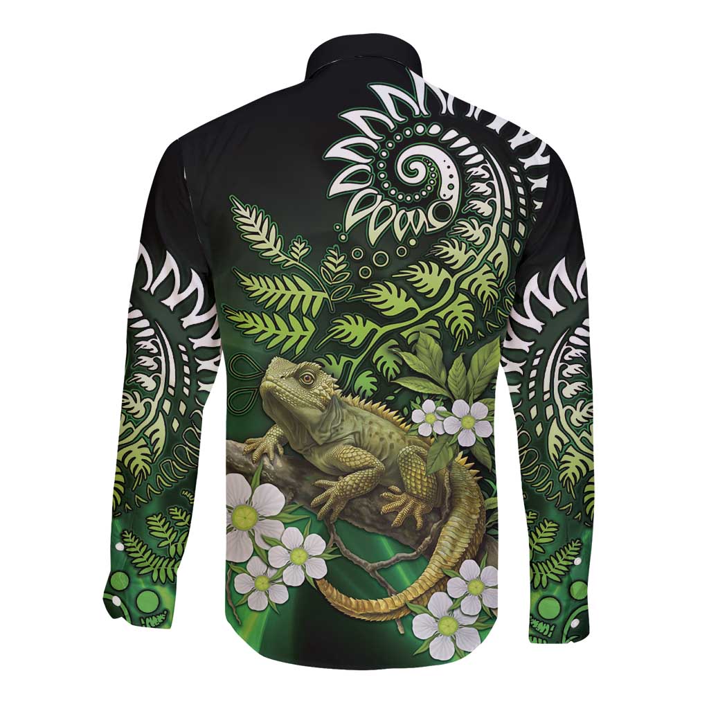 Aotearoa New Zealand Tuatara Long Sleeve Button Shirt Maori Koru Art LT05 - Polynesian Pride