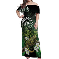 Aotearoa New Zealand Tuatara Off Shoulder Maxi Dress Maori Koru Art LT05 Women Green - Polynesian Pride