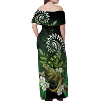 Aotearoa New Zealand Tuatara Off Shoulder Maxi Dress Maori Koru Art LT05 - Polynesian Pride