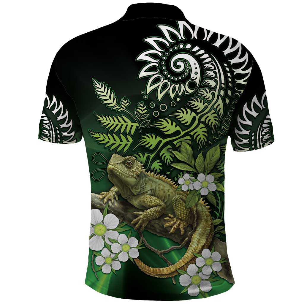 Aotearoa New Zealand Tuatara Polo Shirt Maori Koru Art