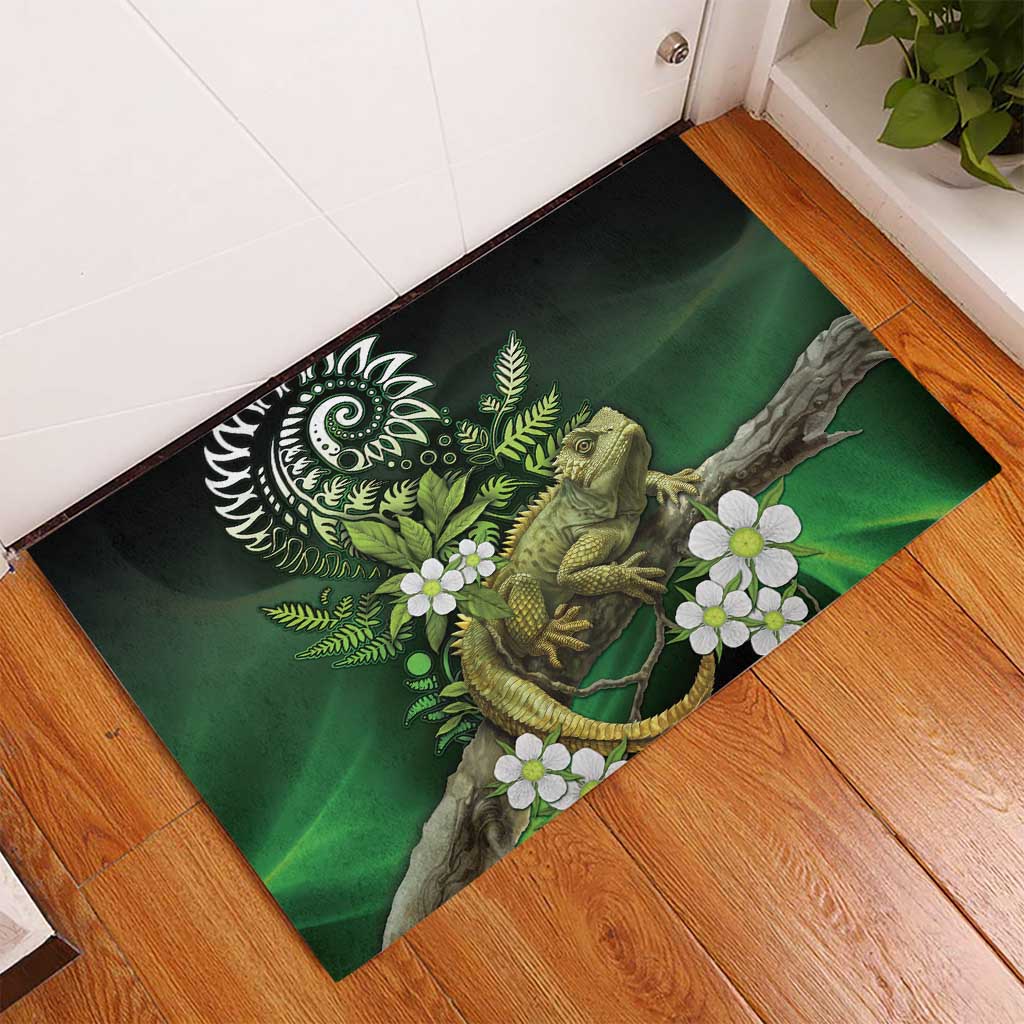 Aotearoa New Zealand Tuatara Rubber Doormat Maori Koru Art