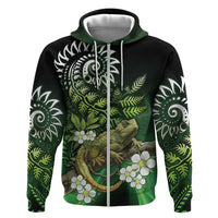 Aotearoa New Zealand Tuatara Zip Hoodie Maori Koru Art LT05 Zip Hoodie Green - Polynesian Pride