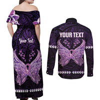 Personalised Alzheimer's Awareness Couples Matching Off Shoulder Maxi Dress and Long Sleeve Button Shirt You May Not Remember But I Will Never Forget