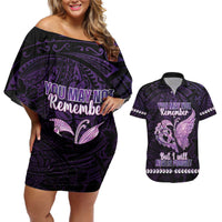 Personalised Alzheimer's Awareness Couples Matching Off Shoulder Short Dress and Hawaiian Shirt You May Not Remember But I Will Never Forget