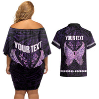 Personalised Alzheimer's Awareness Couples Matching Off Shoulder Short Dress and Hawaiian Shirt You May Not Remember But I Will Never Forget