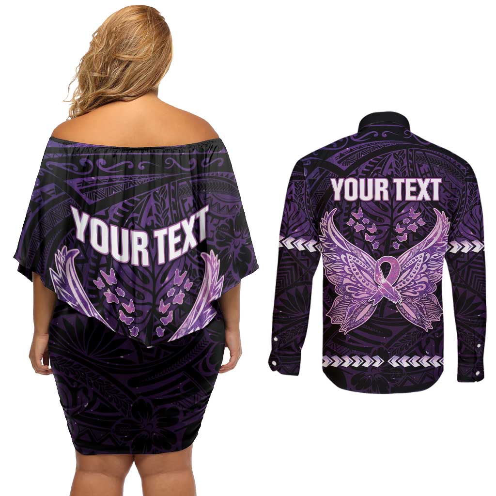 Personalised Alzheimer's Awareness Couples Matching Off Shoulder Short Dress and Long Sleeve Button Shirt You May Not Remember But I Will Never Forget