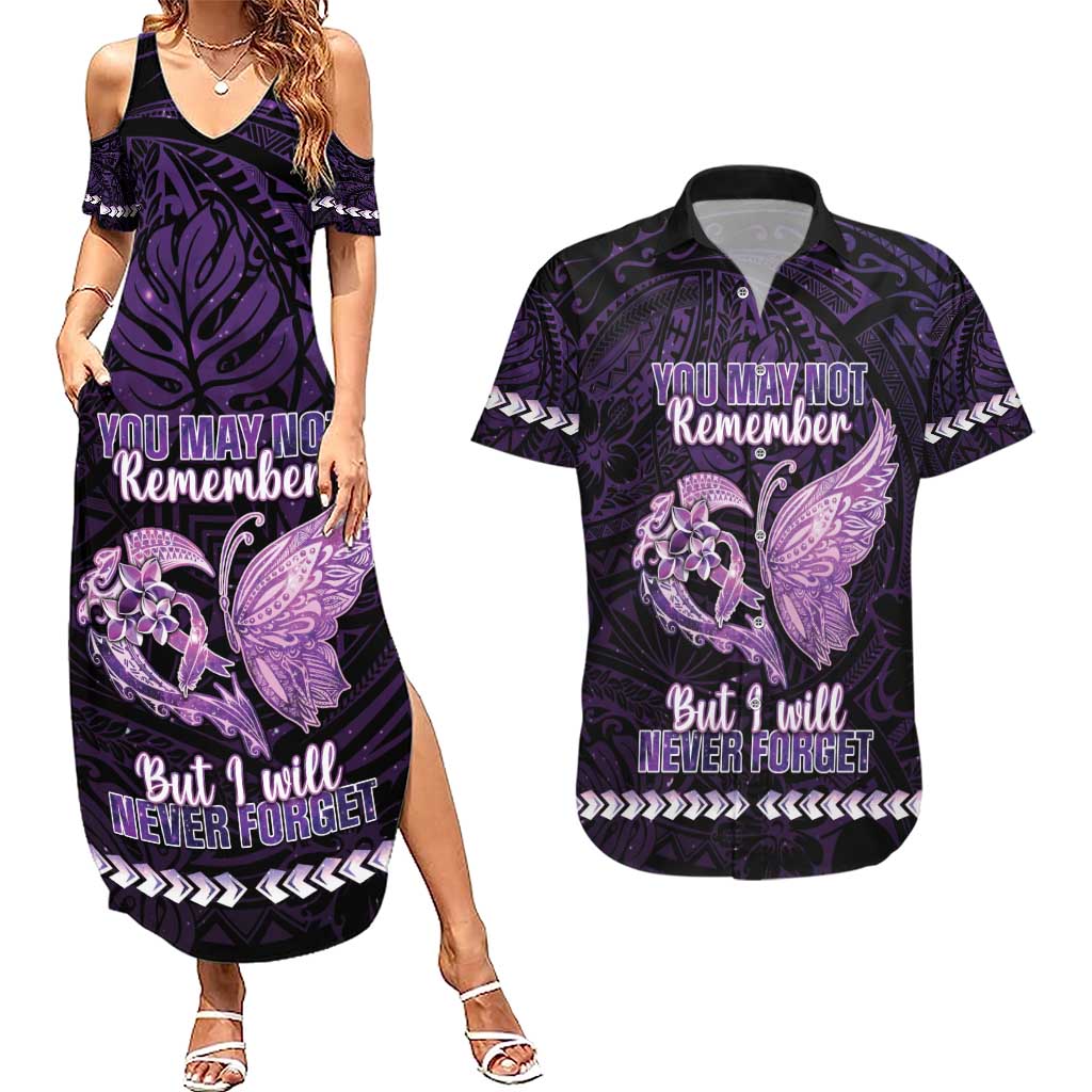 Personalised Alzheimer's Awareness Couples Matching Summer Maxi Dress and Hawaiian Shirt You May Not Remember But I Will Never Forget