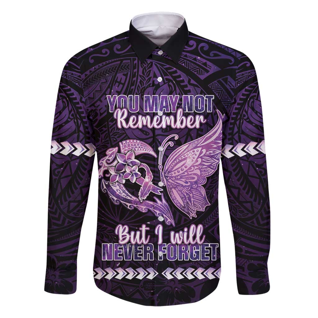 Personalised Alzheimer's Awareness Family Matching Mermaid Dress and Hawaiian Shirt You May Not Remember But I Will Never Forget LT05 Dad's Shirt - Long Sleeve Purple - Polynesian Pride