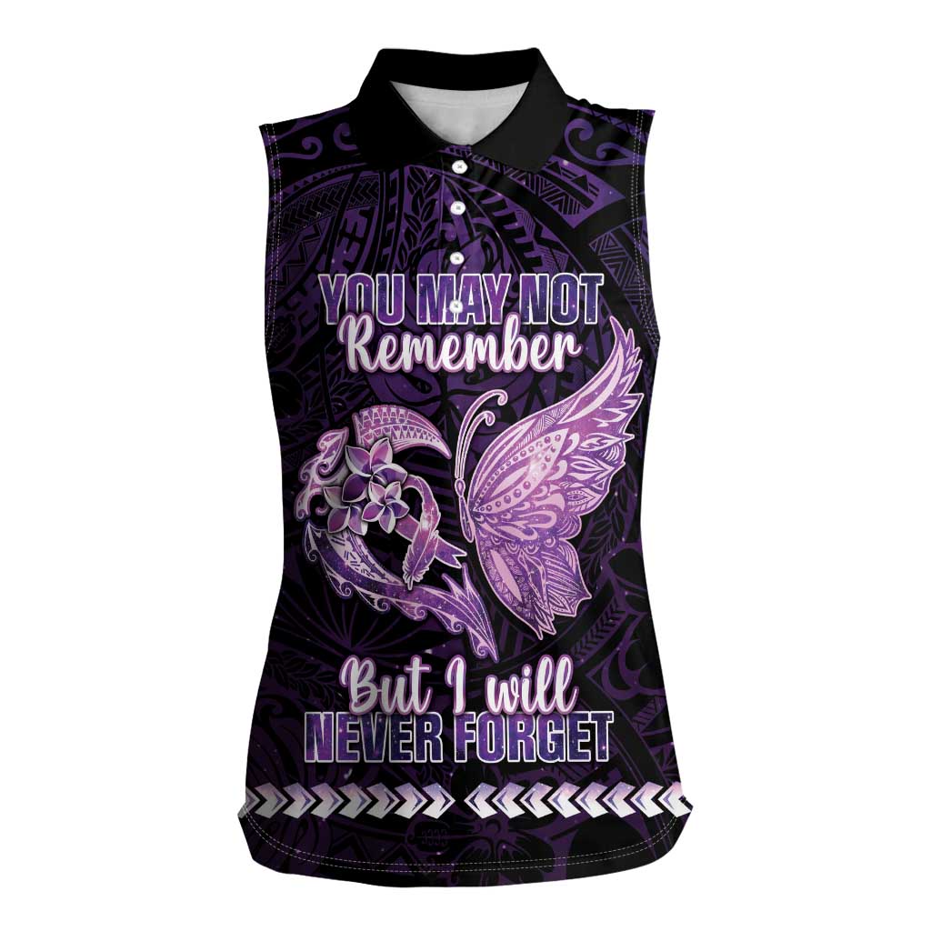 Personalised Alzheimer's Awareness Women Sleeveless Polo Shirt You May Not Remember But I Will Never Forget LT05 Female Purple - Polynesian Pride