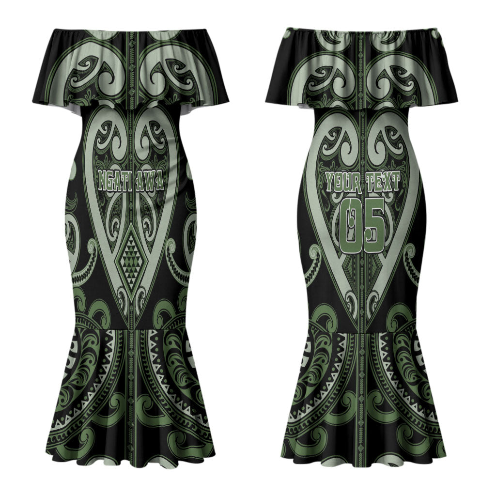Custom Aotearoa Ngati Awa Couples Matching Mermaid Dress and Long Sleeve Button Shirt Maori Tribal Pattern LT05 - Polynesian Pride