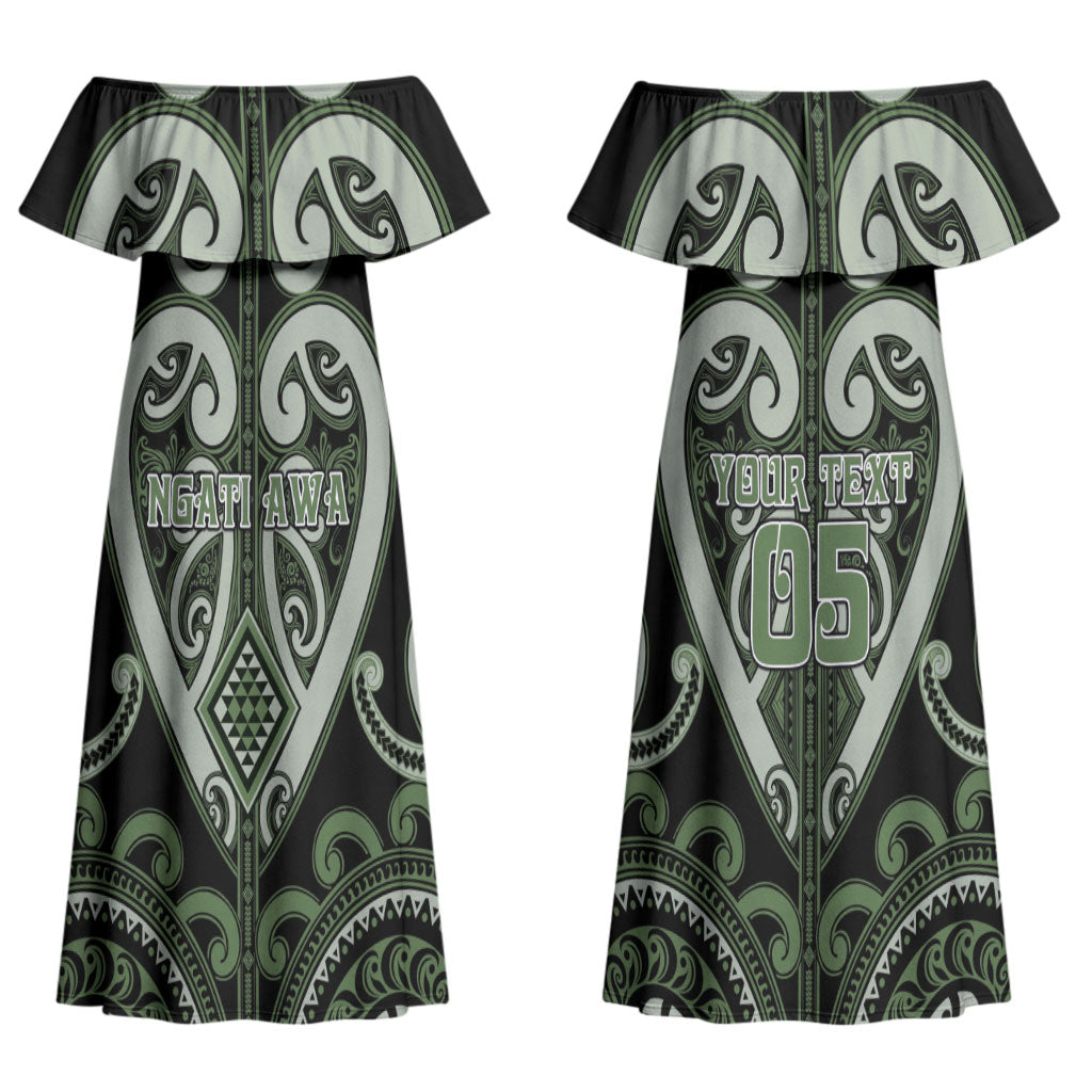 Custom Aotearoa Ngati Awa Couples Matching Off Shoulder Maxi Dress and Long Sleeve Button Shirt Maori Tribal Pattern LT05 - Polynesian Pride