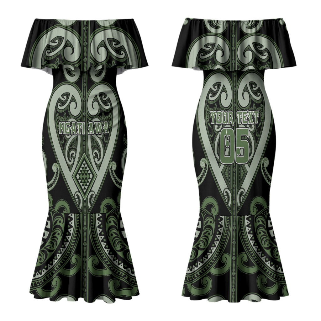 Custom Aotearoa Ngati Awa Family Matching Mermaid Dress and Hawaiian Shirt Maori Tribal Pattern LT05 Mom's Dress Green - Polynesian Pride