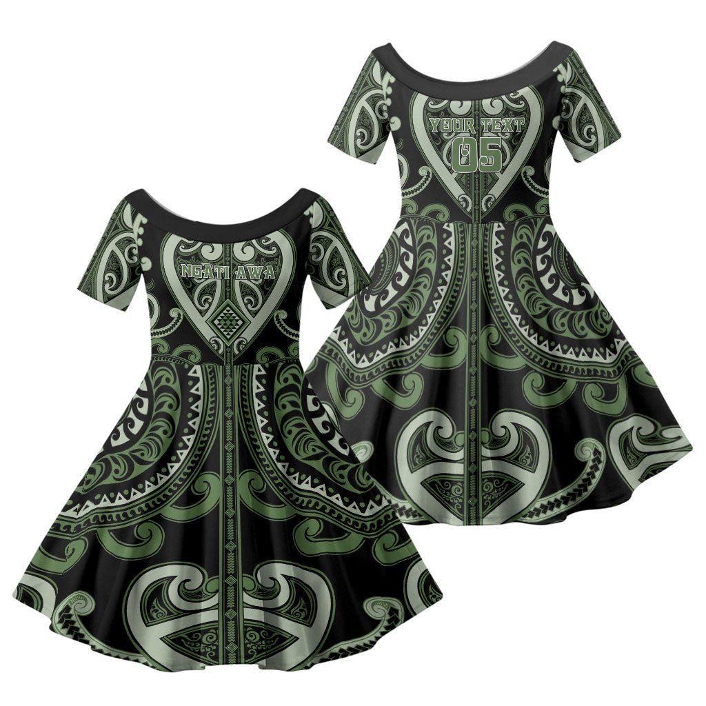 Custom Aotearoa Ngati Awa Family Matching Mermaid Dress and Hawaiian Shirt Maori Tribal Pattern LT05 Daughter's Dress Green - Polynesian Pride