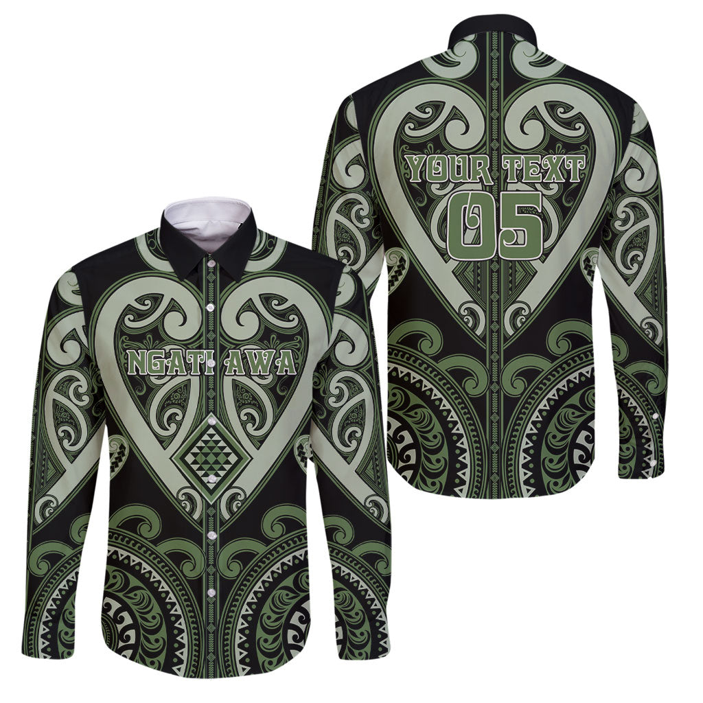 Custom Aotearoa Ngati Awa Family Matching Off Shoulder Short Dress and Hawaiian Shirt Maori Tribal Pattern LT05 Dad's Shirt - Long Sleeve Green - Polynesian Pride
