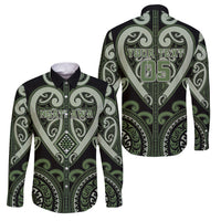 Custom Aotearoa Ngati Awa Family Matching Off Shoulder Short Dress and Hawaiian Shirt Maori Tribal Pattern LT05 Dad's Shirt - Long Sleeve Green - Polynesian Pride