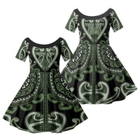 Custom Aotearoa Ngati Awa Family Matching Off Shoulder Short Dress and Hawaiian Shirt Maori Tribal Pattern LT05 Daughter's Dress Green - Polynesian Pride